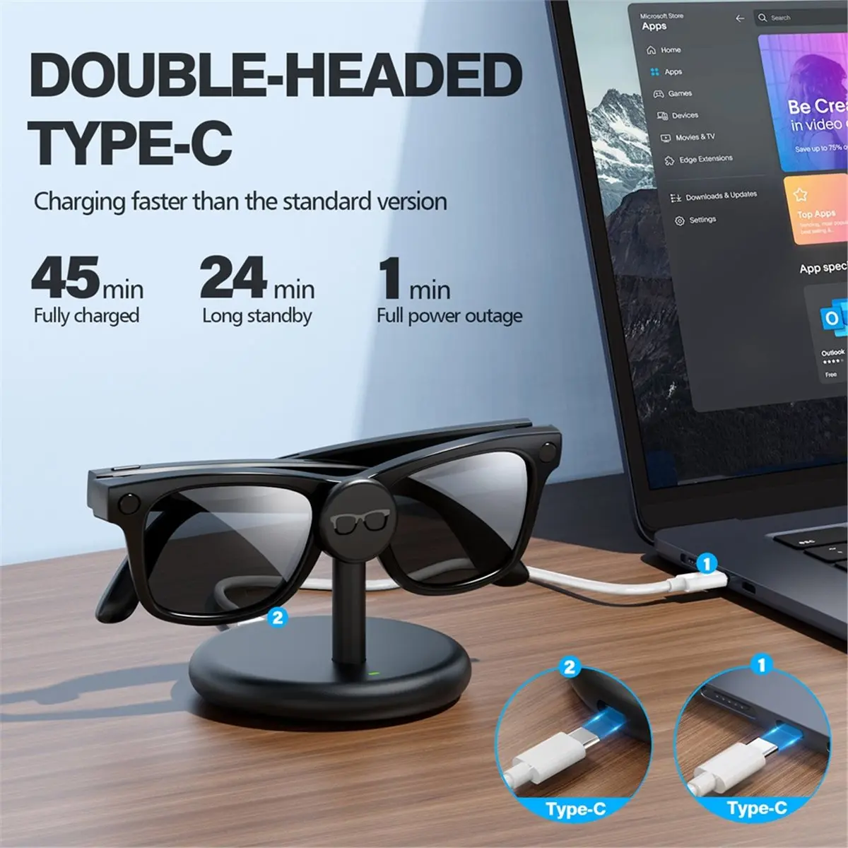 메타 레이밴 스마트 안경용 A10R 충전 도크 AR 스마트 안경 휴대용 여행용 USB-C 충전기 스탠드