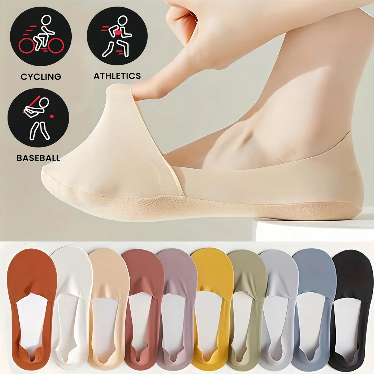6Pairs Women's Socks, Breathable, Invisible, Silicone, Non-Slip, Solid Color, Comfortable, High-Quality, Flawless, Ultra-Thin - 2