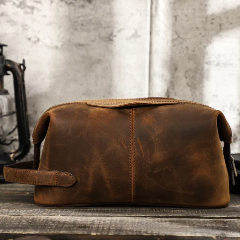 Genuine Leather Toiletry Travel Bag for Men and Women