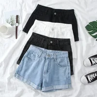 High Waist Wide Leg Denim Shorts Women Loose Summer Fashion A- Line Student Versatile Slimming Classic Style Chinese Production