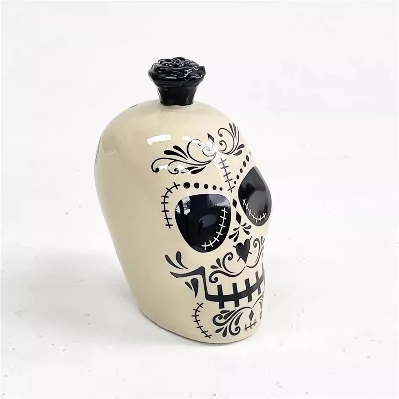 Skull Shape Ceramic Spice Bottle Halloween Seasoning Jar Pepper Shaker Jar Salt Shaker Spice Container Set Home Decor