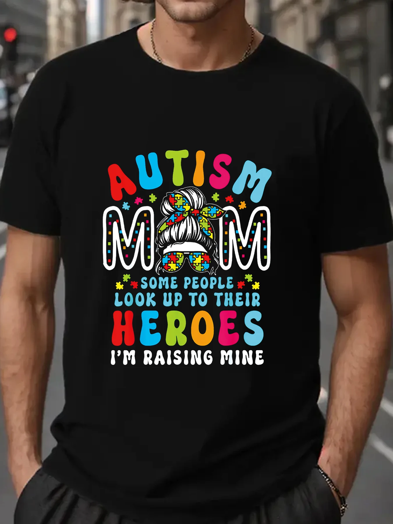 Футболка мужская с рисунком аутизма, мамы, поднимающей жениха, грязный пучок, осведомленность о аутизме, новые мужские футболки, хлопковые футболки с принтом