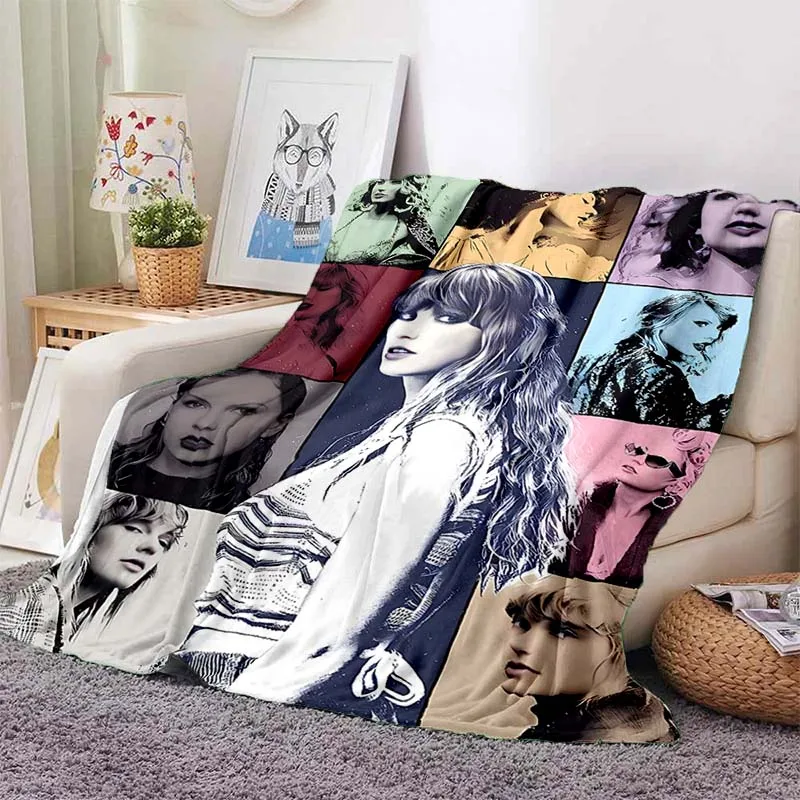 

Pop Female Singer Taylors Swifts Pattern Blanket Star Art Flannel Thin Blanket Portable Home Travel Office Lunch Break Blanket