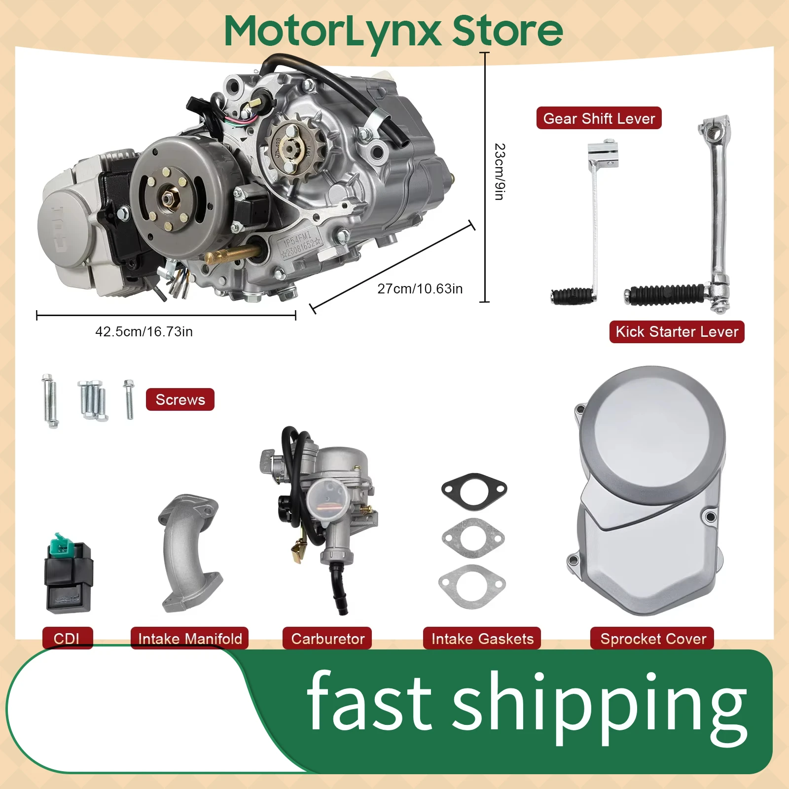 125cc Engine Single Cylinder 4-Stroke Motor Engine Air Cooling Motor ...
