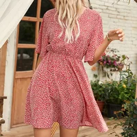 Robe ample décontractée pour femmes, nouvelle collection printemps et été 2024, col en v, manches courtes, Europe et états-unis 5