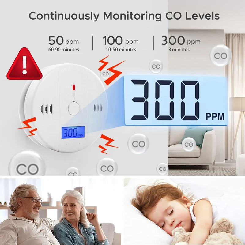 Carbon Monoxide Detector Alarm Photoelectric Sensor 85dB Sound Warning LCD Digital Display Home Indoor CO Poisoning Siren carbon monoxide alarm