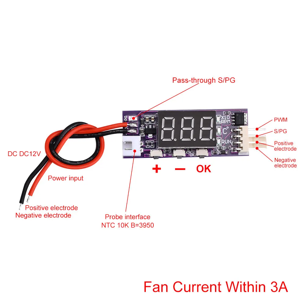 Regolatore Di Velocità Per Ventola Con Sonda Di Temperatura – Display Digitale, PWM 25 KHz, DC 12V 4 Fili, Per PC E Sistemi Di Raffreddamento