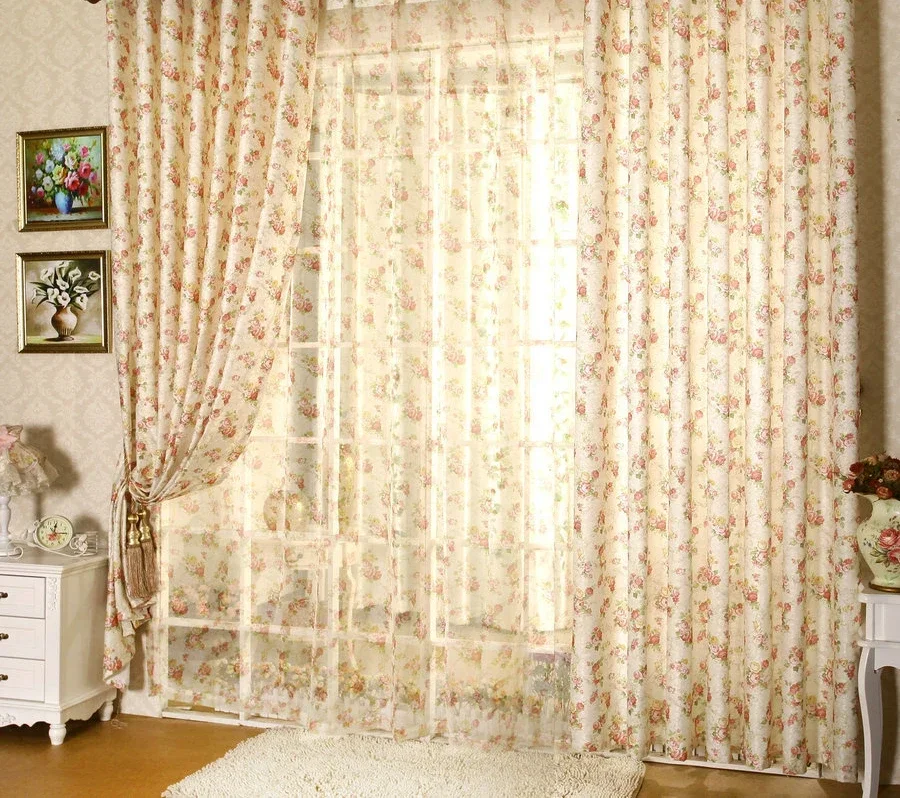 1PC Cretonne Recommended New Flower Curtains Living Bedroom Korean Garden marriage room in Small Girl 4