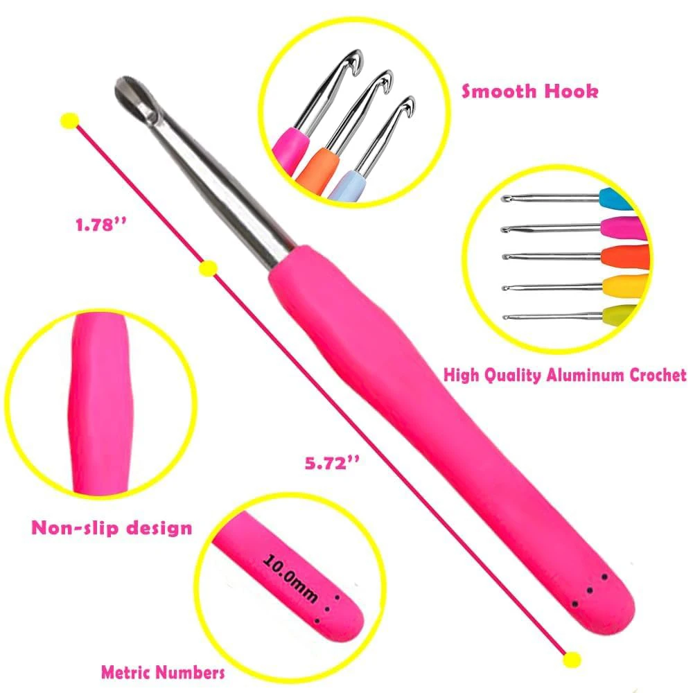 Multicolor Crochet Hooks Set Crochet Kit for Beginners 14 Size Hooks Set 2mm-10mm Ergonomic with Case