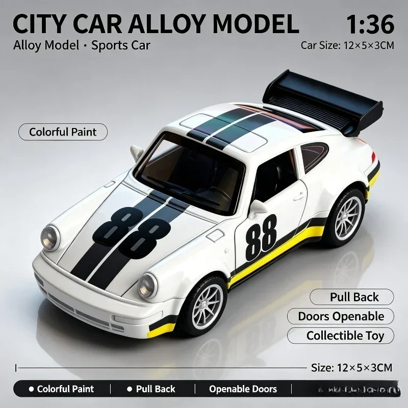 Classic Diecast Pull-Back Sports Coupe with Functional Openable Doors and Sleek Vintage Racing Design