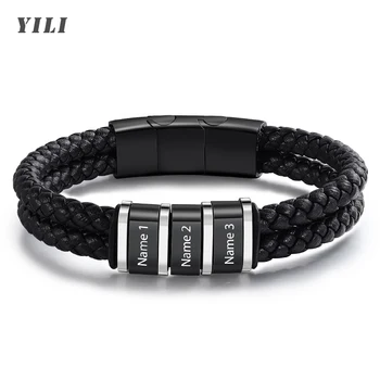 Braccialetti personalizzati da uomo Braccialetti con nome da uomo personalizzati Bracciale in pelle intrecciata con 1-5 nomi Regalo personalizzato inciso per