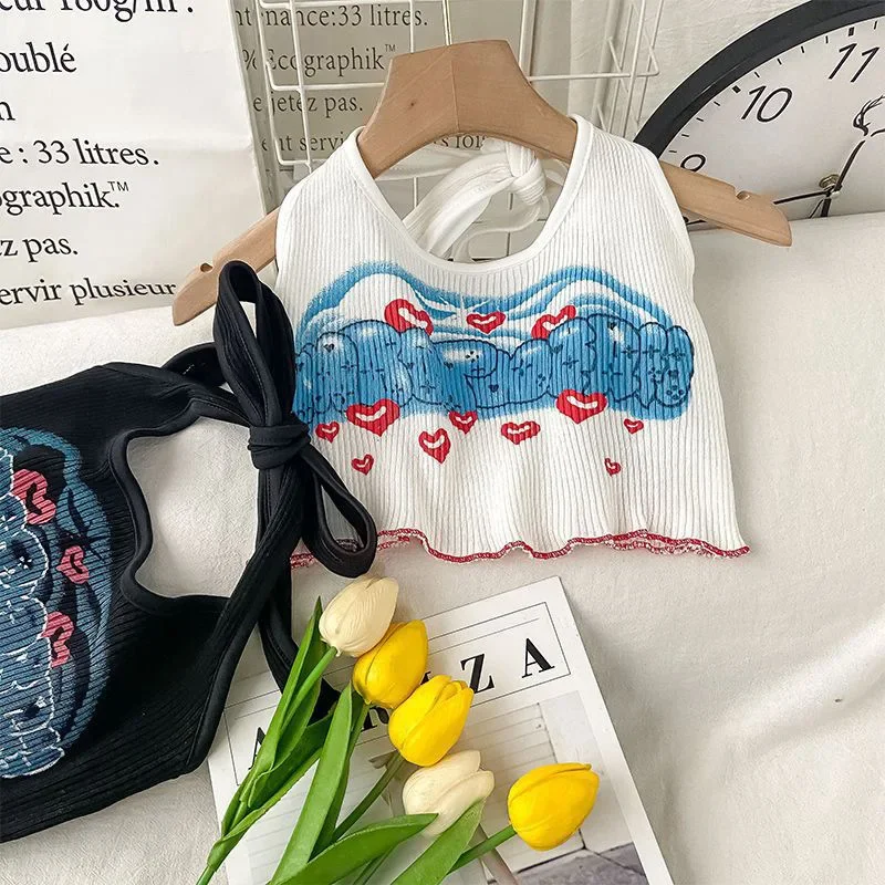 baby girls summer vest Korean hanging neck halter crop tops hip hop streetwear dancing kids clothes toddler 2 to 10 years