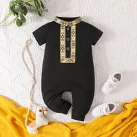 Baby boy arabic style clothes 3 colors black green white printed short sleeved rompers holiday Ramadan jumpsuits photo props 1