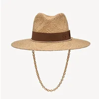 Chain Strap Straw Fedora Hat  Embellished Beach Hats with Chain For Women Straw Woven Sun Hats Summer Holidaty Panama Hat 2