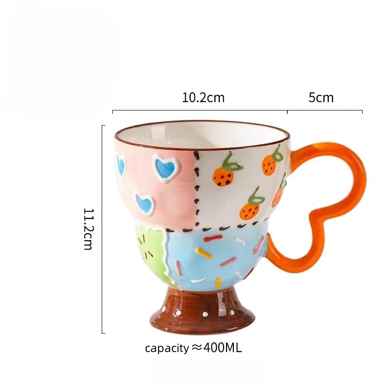 لطيف السيراميك القدح رسمت باليد الإغاثة فنجان القه...