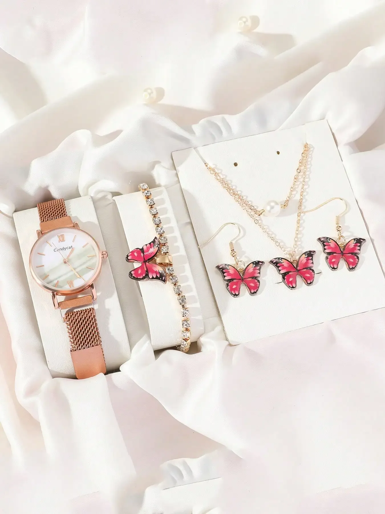 Small niche, simple and versatile women's lazy Milan with quartz watch+butterfly accessory set