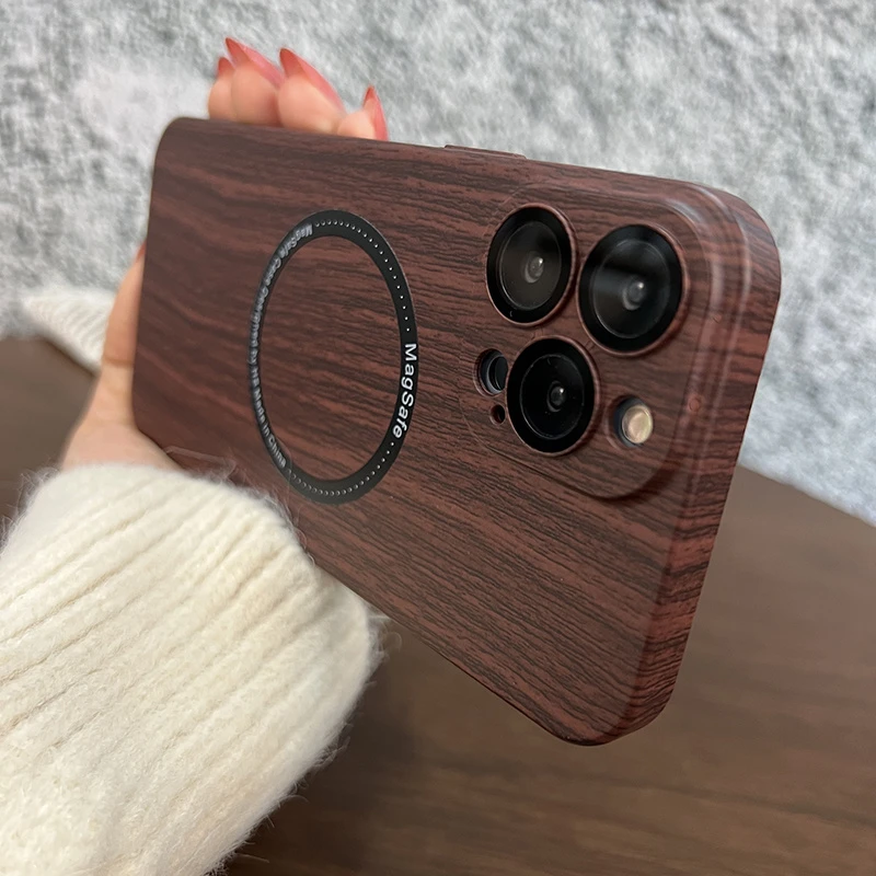 MagSafe Charger Wood Grain For Magsafe Magnetic Wireless Charging Smooth Thin Case For iPhone 13 12 Pro Max Shockproof Lens Film Hard PC Funda apple mag safe charger