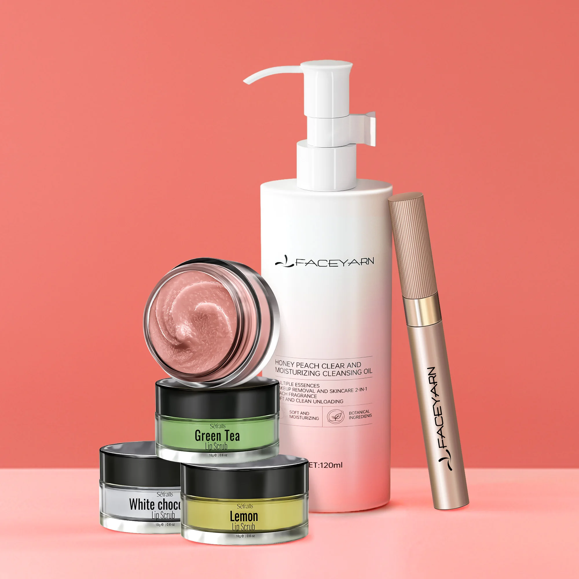 Sefralls 6 Piece Skincare & Makeup Gift Set - Mascara Curl, Makeup Remover, Lip Treatment, Lip Scrub, Glow & Shine - Comes in a