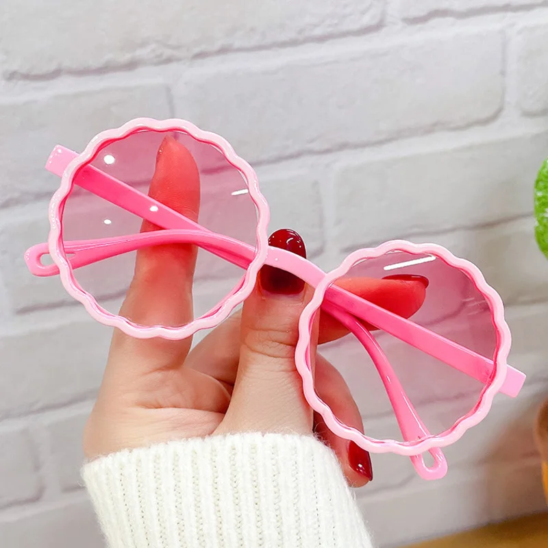 iboode Retro Round Frame Wave Children's Sung Fashion Contrast Color Flower Shape Boys Girls Outdoor Shading Sun_voghion.com