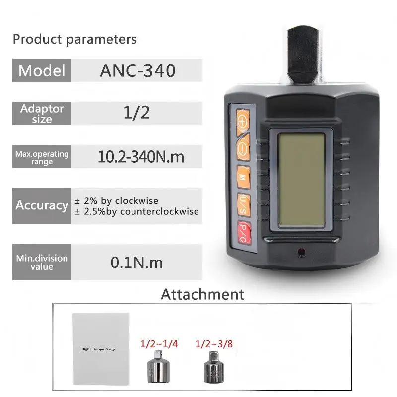 ANC 3-Piece Set Adapter Digital Torque Meter Torque Display Head Bike Set Car Repair Bicycle Tester