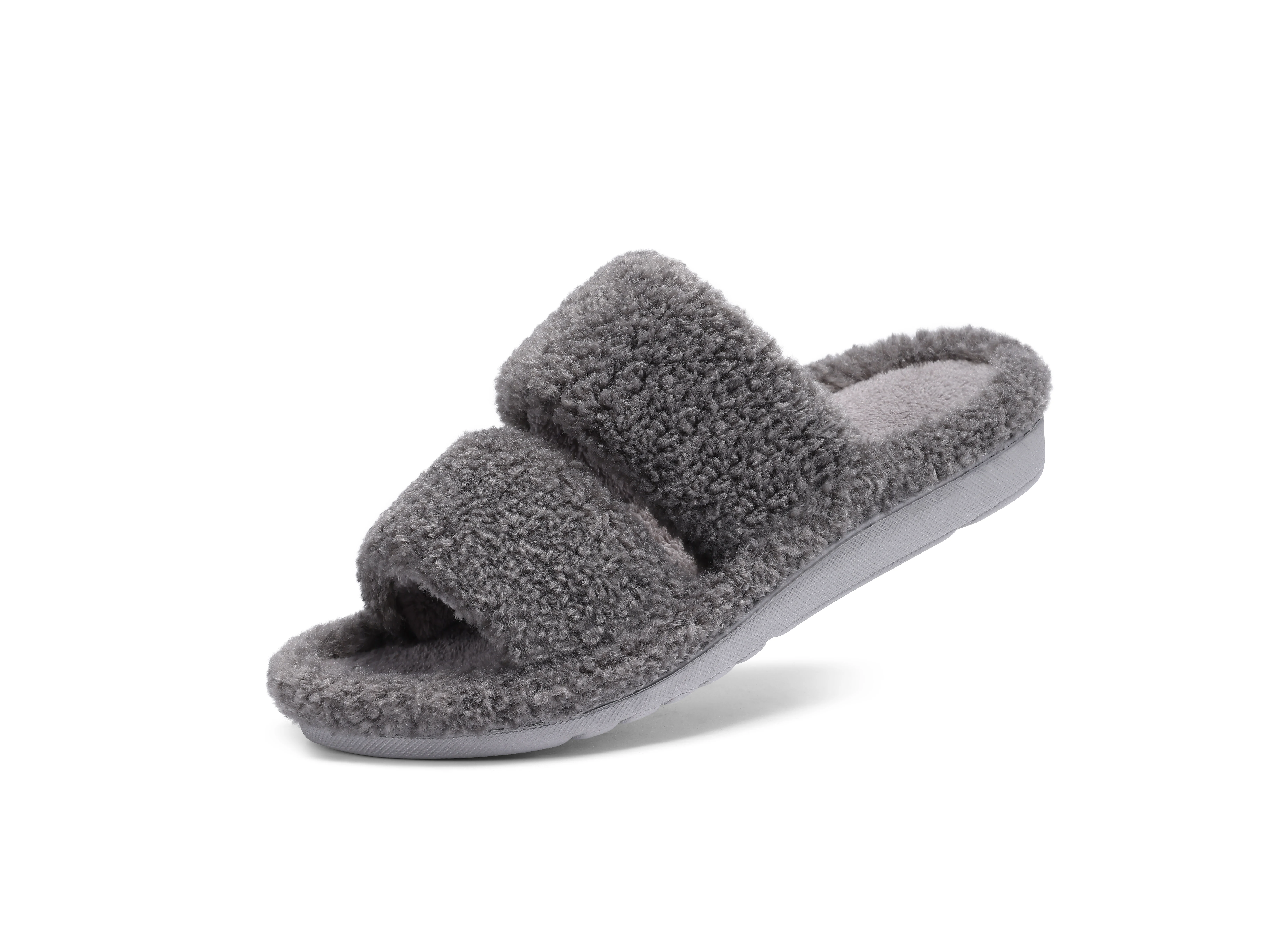 Comwarm Damen-Hausschuhe, flauschig, offener Zehenbereich, weich, bequem, Memory-Schaum, für den Innenbereich, neue modische Plüschfutter, warme Damen-Hausschuhe – Detail 11