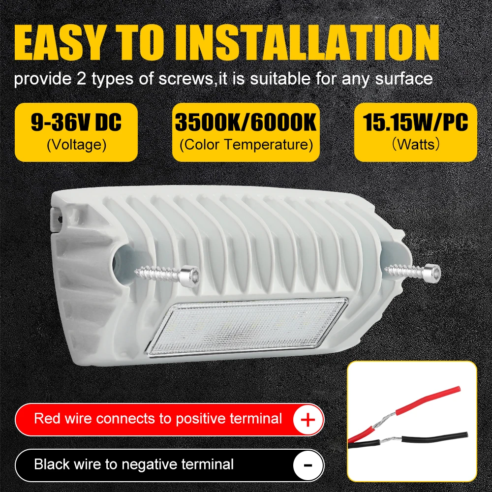 15W RVs Exterior Porch lights 6000K Campers Outdoor Lighting Lamps Vehicle Porch Exterior Lights for Caravans Touring Cars Boats