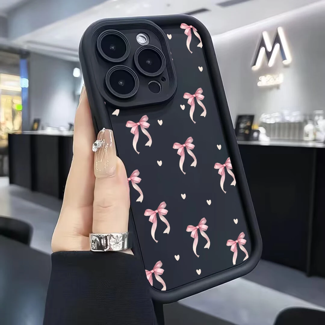 Luxury Cute Pink Bow Print Matte Silicone Phone Case