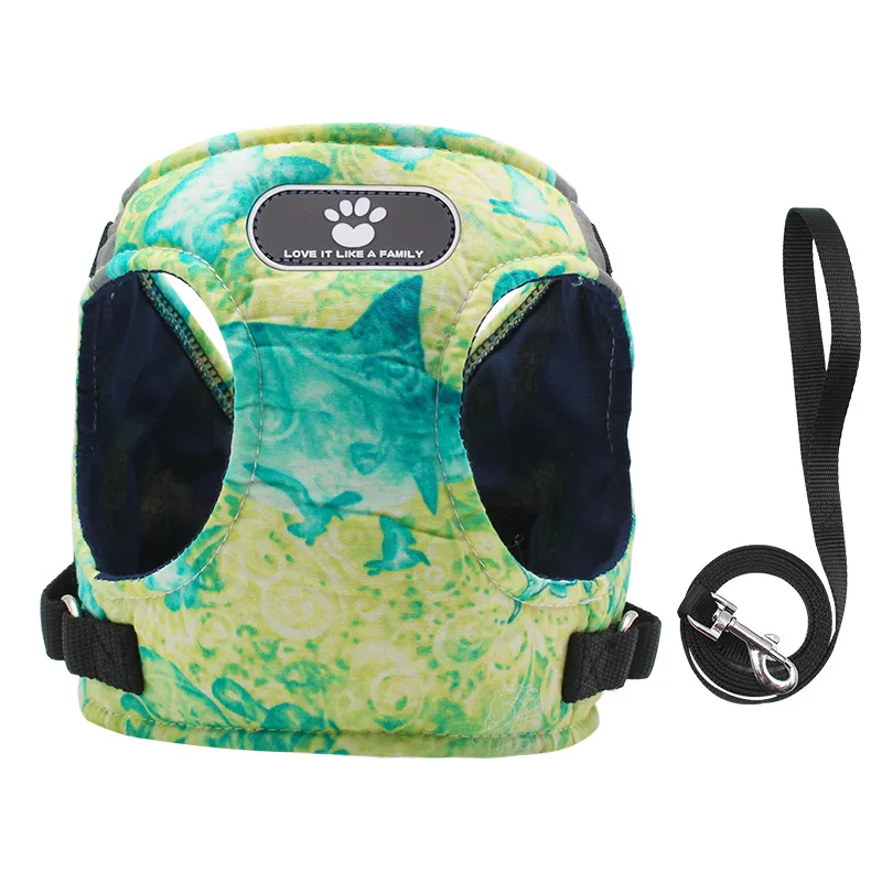 

Регулируемая шлейка для собак, жилет для питомцев с принтом океана, светоотражающая шлейка для кошек, поводок для прогулок, поводки для маленьких и средних собак