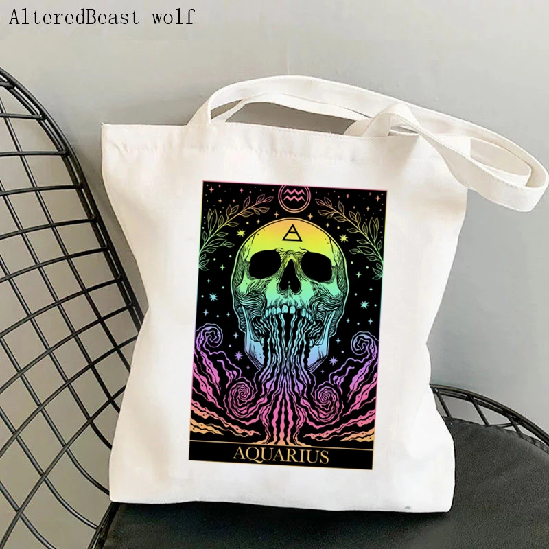 Women Shopper bag magic Zodiac sign dark gothic tarot card Aquarius magic witchy Bag Canvas Shopper Bag girl Shoulder Lady Bag