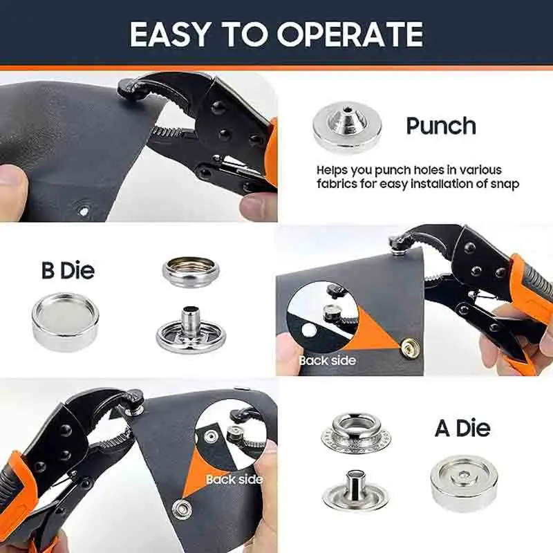 Metal Snap Buttons Heavy Duty Snap Fastener Tool Adjustable Setter Installation Kit Snaps for Boat Cover Canvas