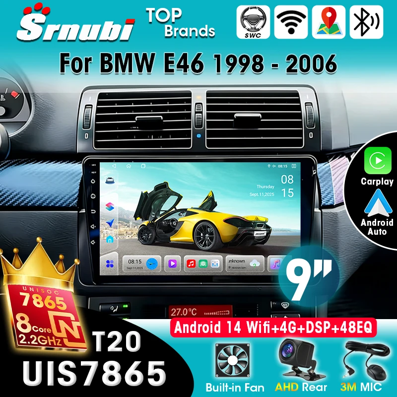 Radio de coche estéreo 2 Din Android 14 para BMW E46 M3 318/320/325/330/335, reproductor con sistemas inteligentes, GPS, CarPlay, BT, unidad principal 4G DSP 1