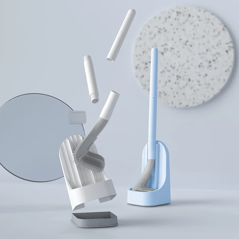 TPR Silicone Toilet Brush With Quick Drying Holder Long Handle Toilet Bowl Cleaner Bathroom Cleaning Tool