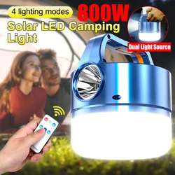 800W Solar Battery Lantern Camping Lamp USB Rechargeable LED Bulb With Remote Control Tent Light Power Bank Emergency Lighting