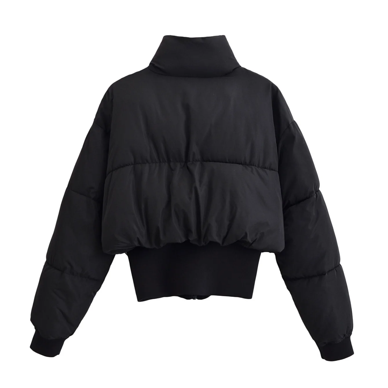 Women's Autumn Winter New Fashion Black Stand Collar Short Warm Jacket Coat Long Sleeved Zipper Women Coat Chic Top Streetwear