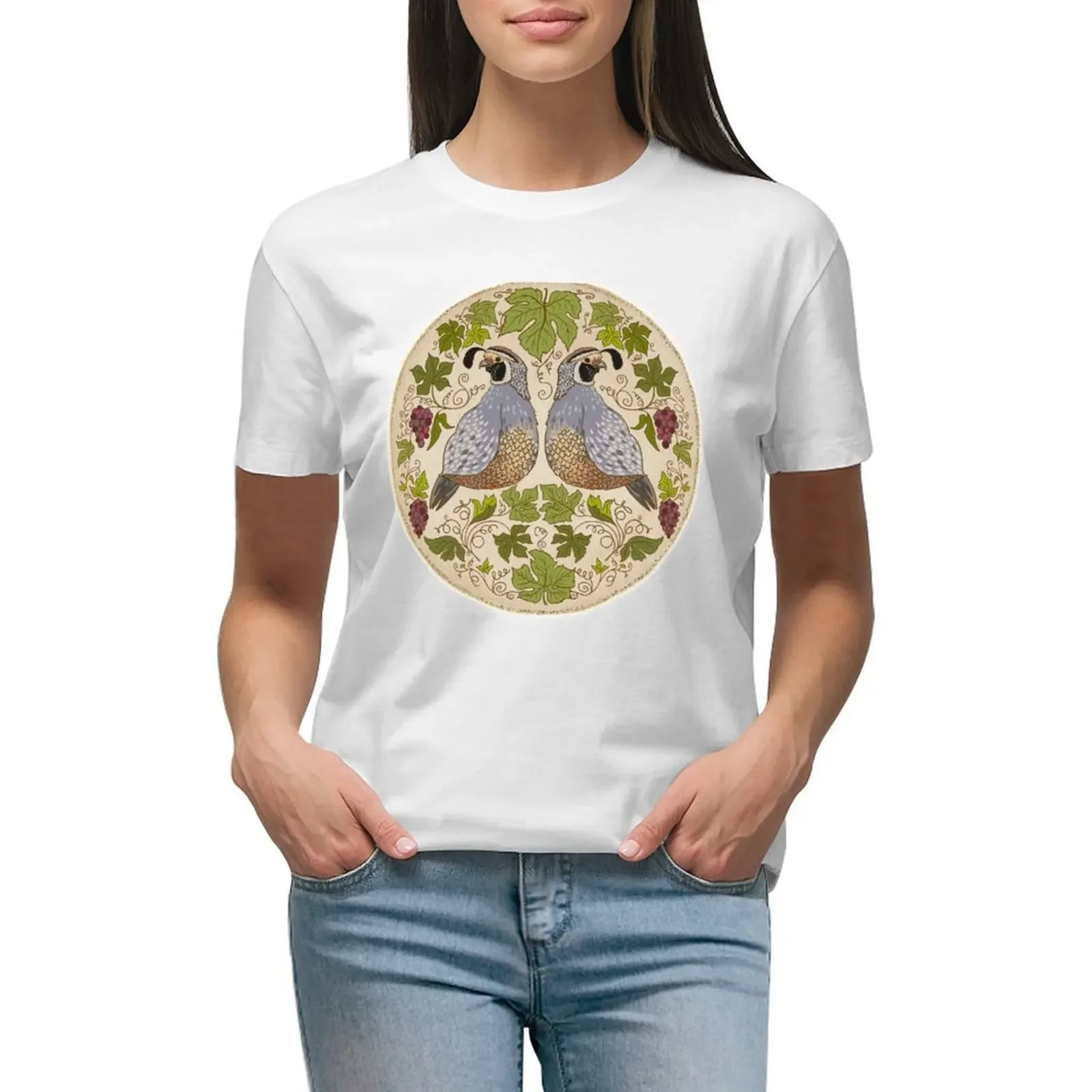 

Quail pair T-shirt graphics lady clothes t shirt for Women