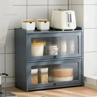 ตู้ข้างโต๊ะครัวแบบญี่ปุ่น ทำจากไม้ไผ่ ตู้เก็บของในครัว เฟอร์นิเจอร์บ้าน ตู้เก็บภาชนะบนโต๊ะอาหาร พร้อมบานประตูป้องกันฝุ่น 5