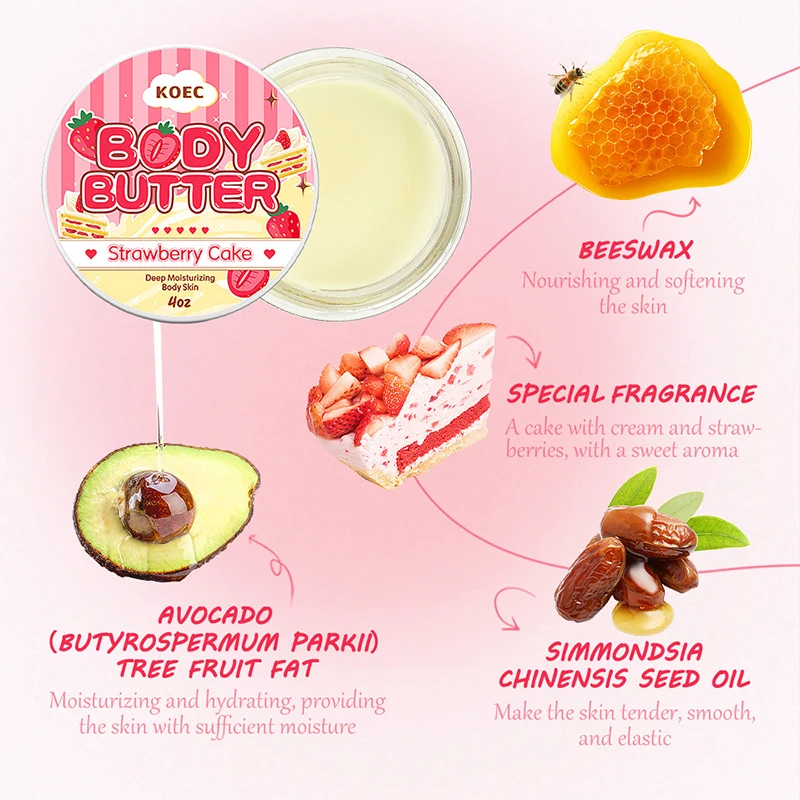 BODY BUTTER Strawberry Cake Body Lotion Body Oil Japanese Skincare Moisturizing Nourishing Body Lotion Peach Coconut Massage Oil 4