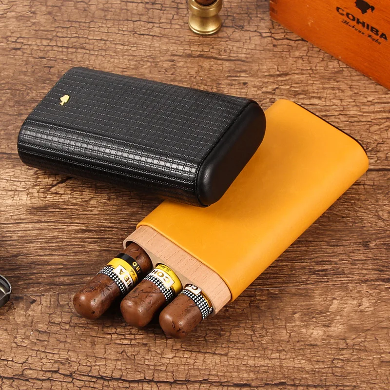 

Travel Cigar Case Leather Humidor Cigar Cedar Wood Box Pocket Portable 3 Cigars Tube Holder Mini Outdoor Humidor Gadget