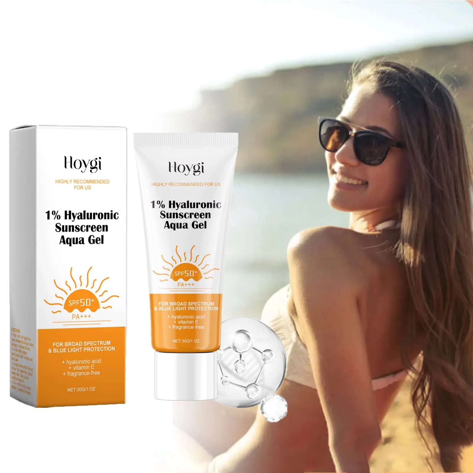 Hyaluronic Acid Sunscreen SPF50+ Lasting Moisturizing Sun Block Isolation Refreshing Waterproof Anti Oxidant Protective Cream
