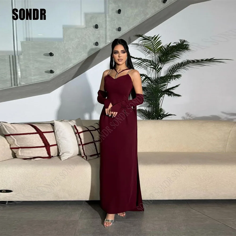 SONDR Burgundy Chiffon Evening Dresses Long Sleeves Prom Dress Side Split 2024 Formal Event Occasion Gowns Robe De Soirée burgundy elegant mermaid evening dresses long 2021 party night off shoulder split robe de soiree prom gowns women formal dress