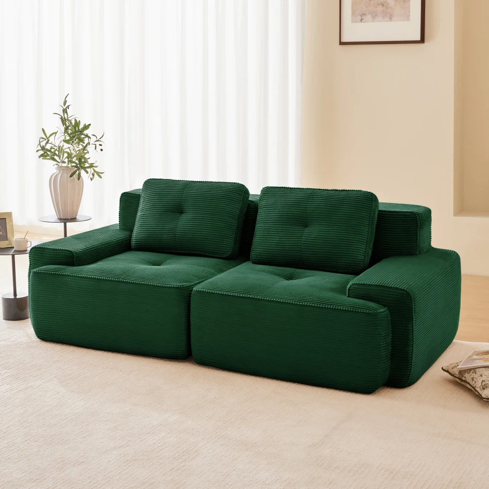 Modernes Cord-Cloud-Sofa – Knochenloses Modulares Zweisitzer-Sofa mit Tiefem Sitz für Wohnzimmer Erhältlich in Grün Braun Champagner Schwarz – Detail 27
