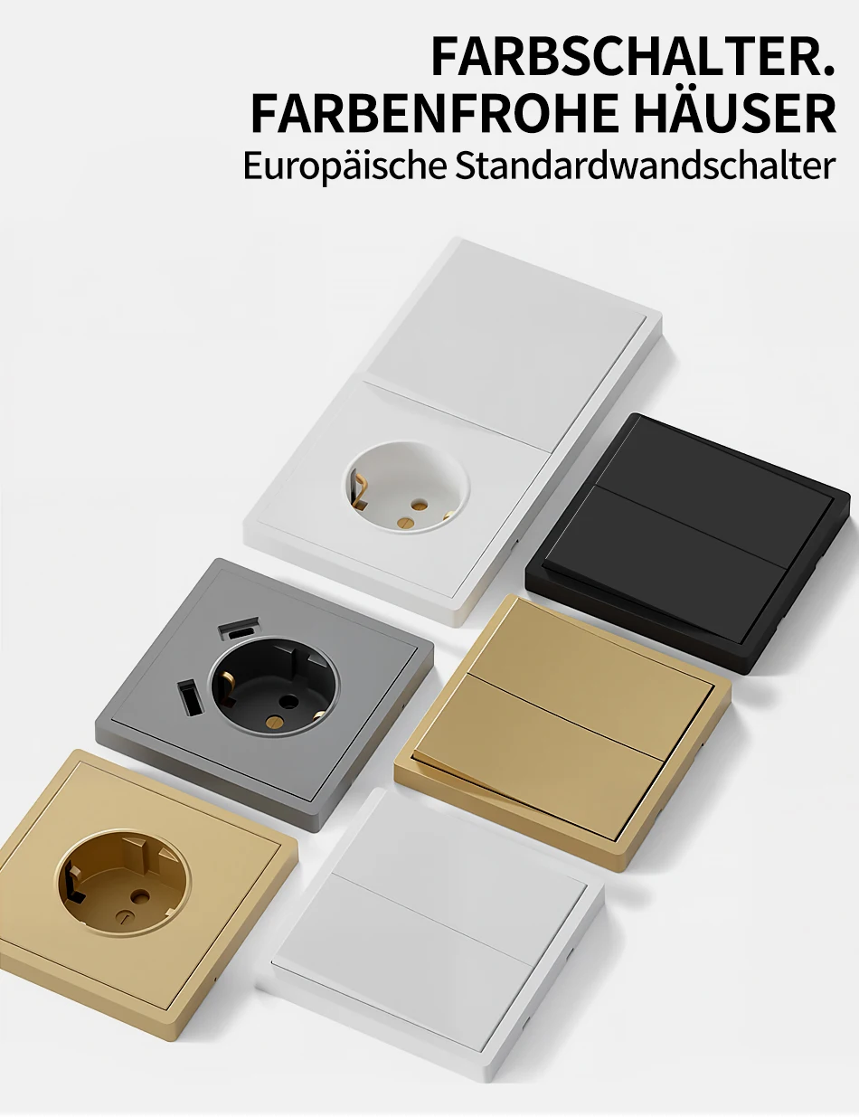 80x80mm EU Power Socket – Built-in USB-C Fast Charging Ports, 16A 250V, Single/Double Gang Light Switch, Flush Mount Black Plate T&I Online Store