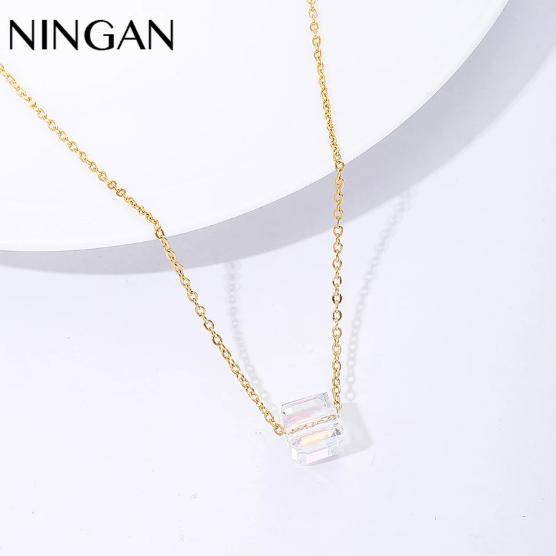

Простой квадратный стеклянный однотонный кулон NINGAN для женщин, ослепительное хрустальное ожерелье с подвеской на День святого Валентина