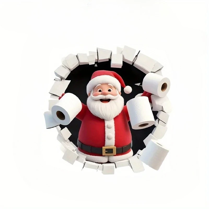 3D Wall-Peeking Santa Toilet Sticker - Self-Adhesive Christmas Decal for Bathroom/Bedroom, Humorous Holiday Vinyl Art with