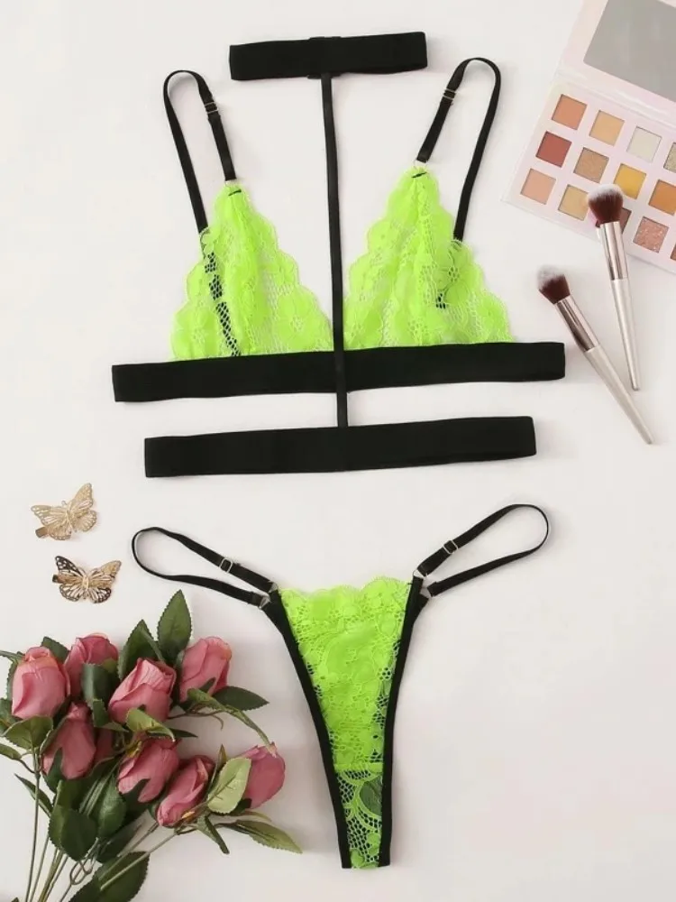 Lingerie Set Women Underwear Babydoll Nightwear Sleepwear Lace Bandage Bra and Panties Exotic Sets
