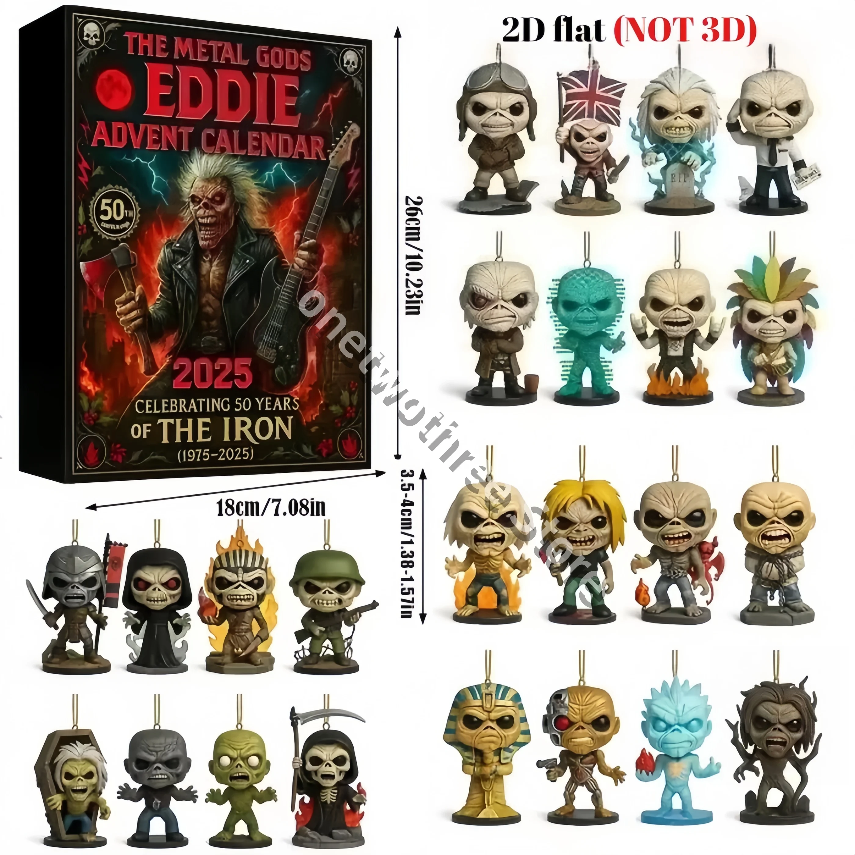 Rock and Metal Advent Calendar 24 Days Eddie Advent Calendar 2D Flat Acrylic hanging Christmas Band Pendant Figure Keychain Gift