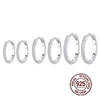 QooLady 925 Sterling Silver Trendy Cubic Zirconia Paved Round Hoop Earring for Women Wedding Engagement Fine Jewelry Gifts SE038