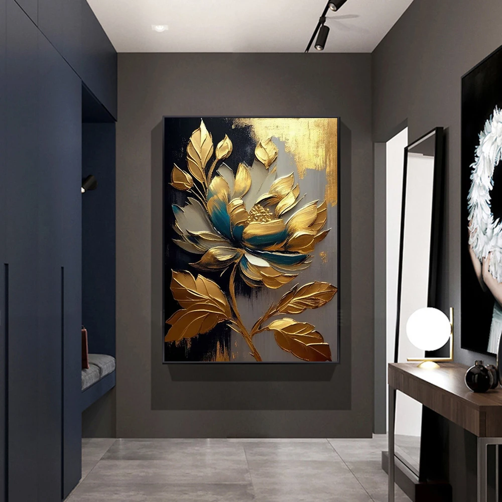 Abstracte drijvende zwart goud gaas Giclee canvas prints groot