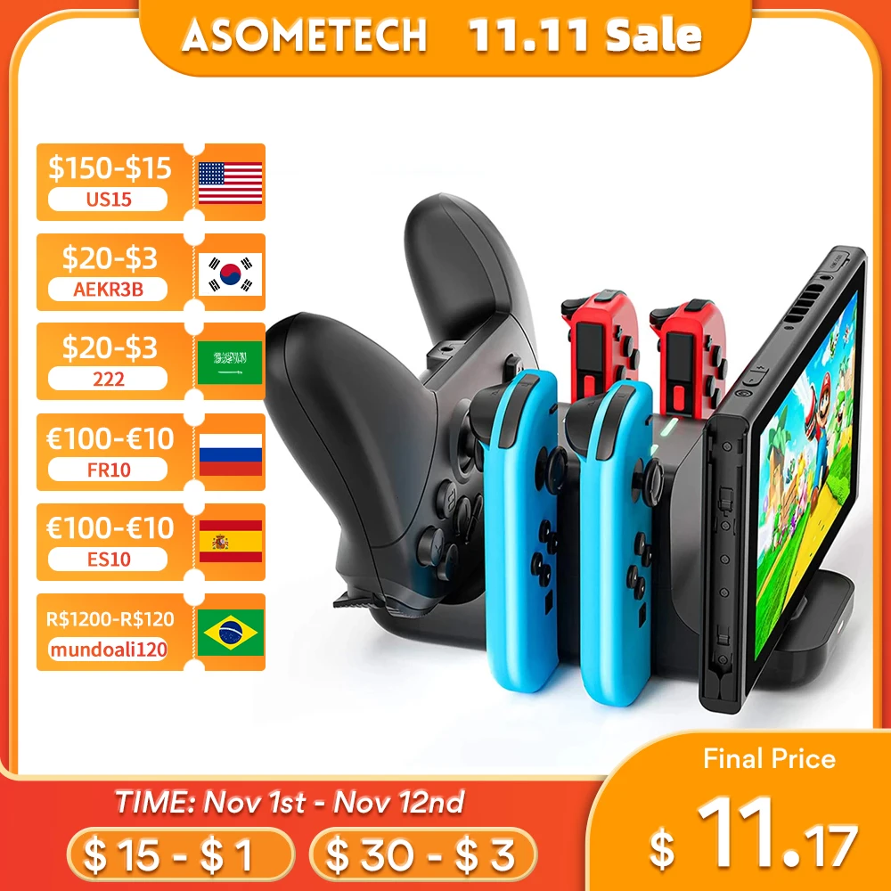 6 in 1 Charger for Nintendo Switch Console Joycon Gamepad Charging Dock