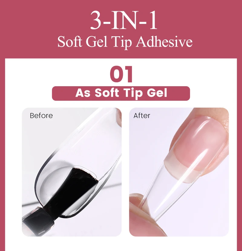 Description Picture 6 of itemLILYCUTE 7ML 3 IN 1 Clear Soft Gel Tip Adhesive Extension Function Glue Nail Polish Press On False Nails Long Lasting Manicure